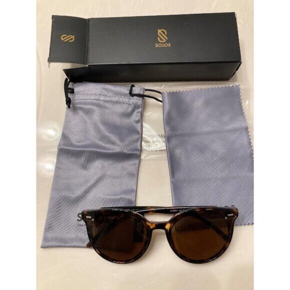 🆕SOJOS Womens Dark Brown Classic Round Retro Vintage Large Frame Sunglasses - Picture 2 of 7